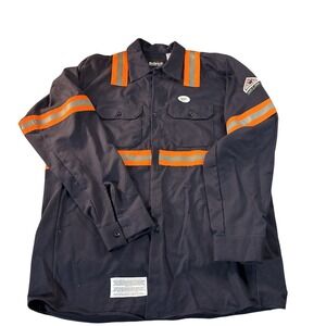 Bulwark FR Navy Blue Flame Resistant Reflective Work Shirt CAT2 QS4KNV Mens L